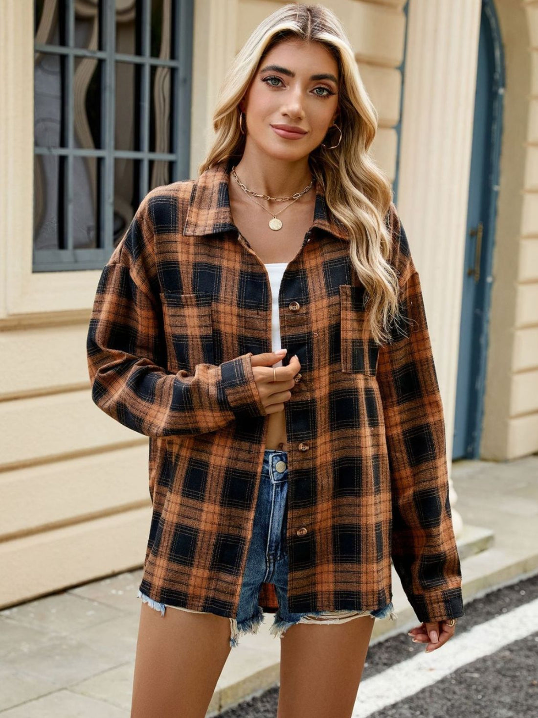 Ley Chemise Femme – Chemise à Carreaux Élégante à Manches Longues Style Décontracté Chic
