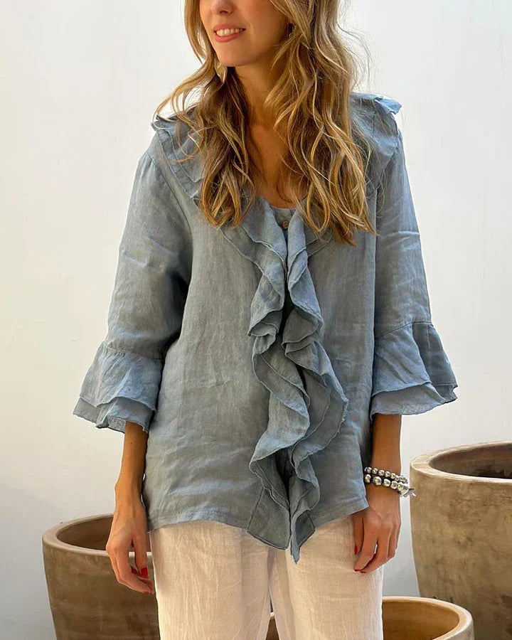 Phoebe Blouse Femme – Blouse Élégante avec Volants & Manches Évasées pour un Look Casual Chic