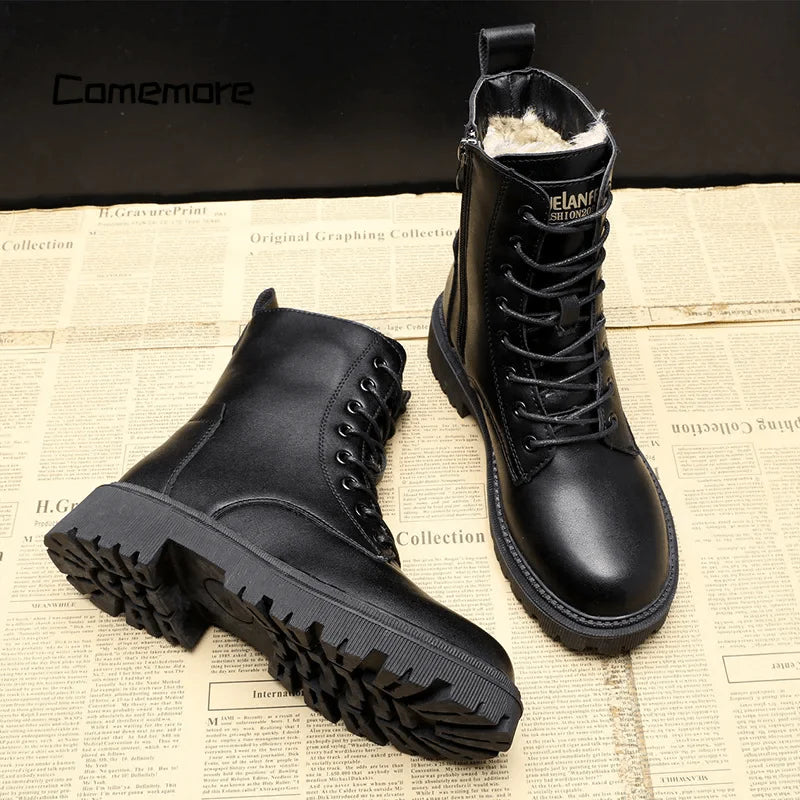 Daisy Bottes de Combat Femme – Chaudes Bottes Hiver à Lacets avec Doublure Fausse Fourrure