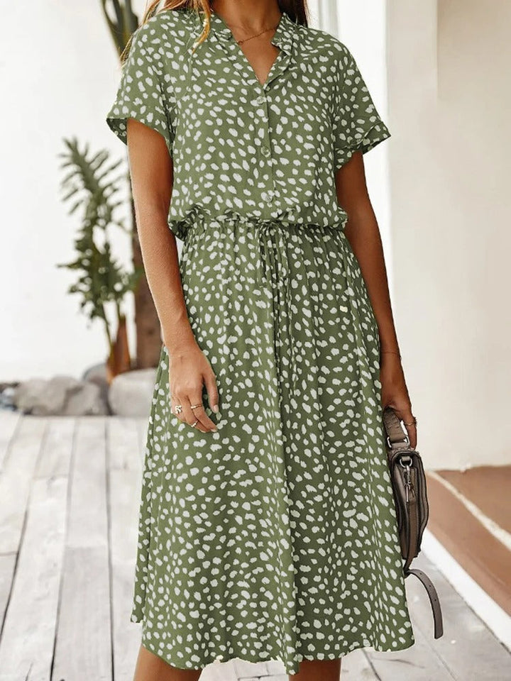 Ulvienne Robe d’Été Femme – Robe Midi à Manches Courtes avec Ceinture à la Taille & Imprimé Tendance