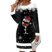 Esme Vestido de Navidad para Mujer – Vestido Suéter Festivo con Motivo de Papá Noel y Copa de Vino