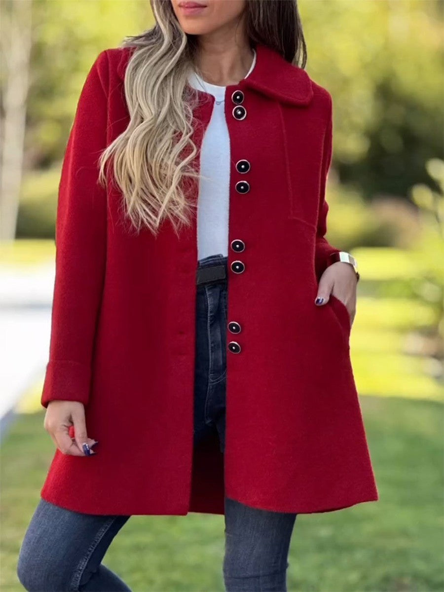 Elegant Women's Carp Coat – Mixed Wool Coat with Classic Buttoning