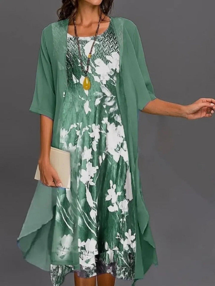 Althea Robe d'Été Femme – Imprimé Fleuri Vert, Coupe Décontractée & Col Rond