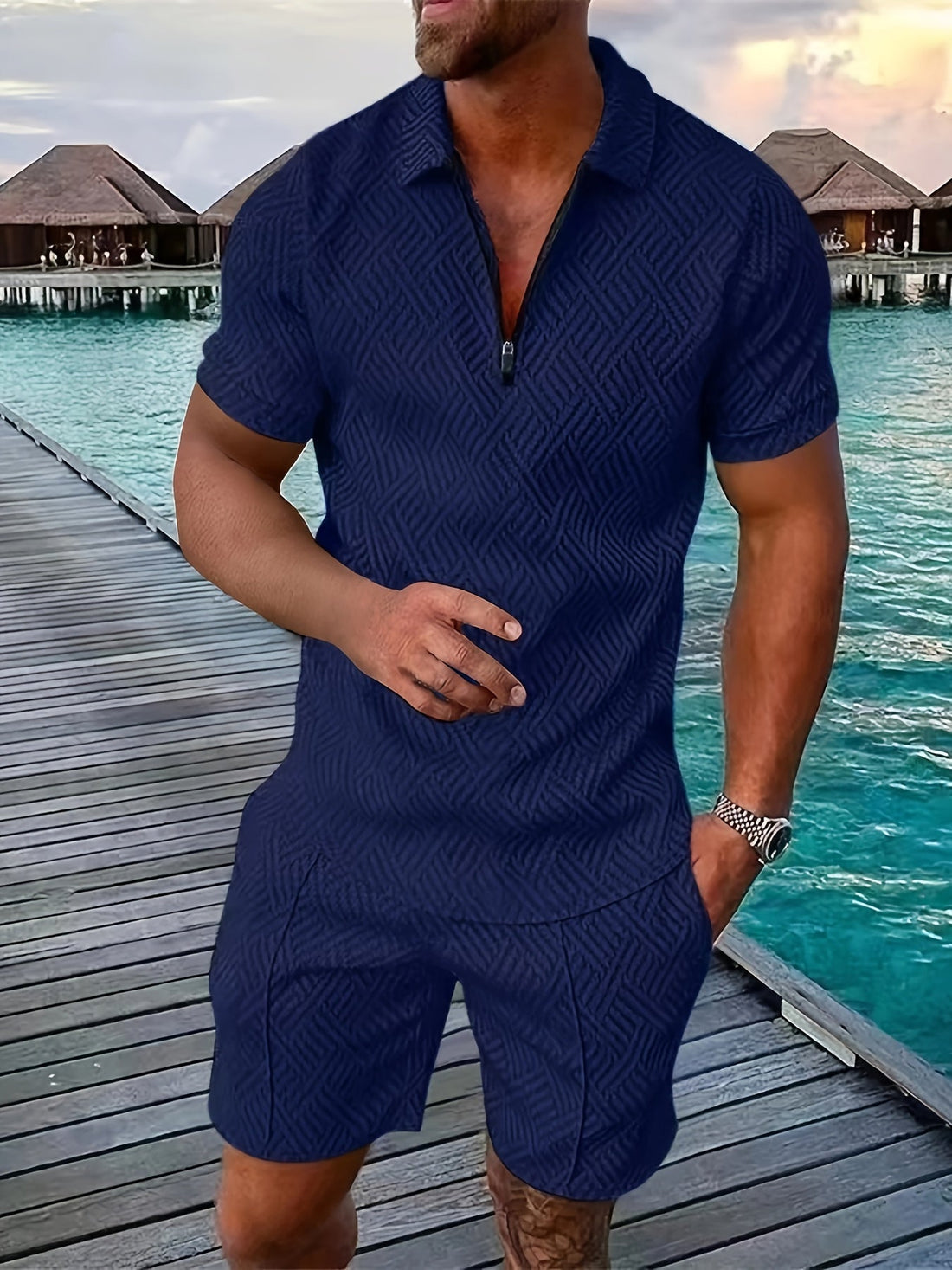 Lucas Ensemble Men Summer - geometrico corto set con tessuto alto e traspirante