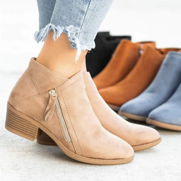 Botas Maeve para mujer con plataforma de ante – cuero elegante, confort óptimo y cierre lateral con cremallera práctico