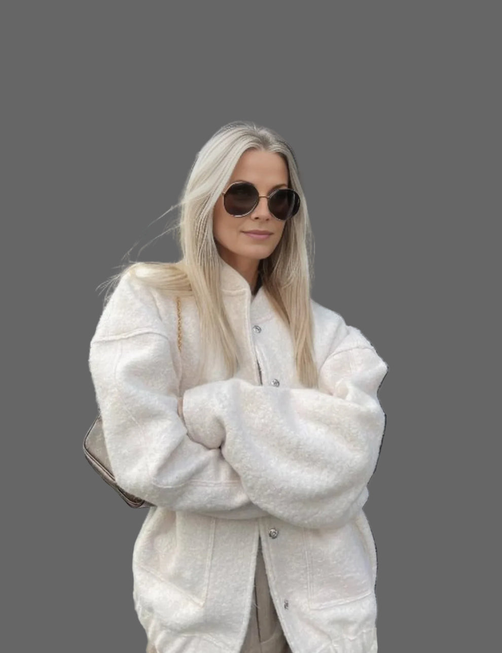 Mylah Bouclé Bomber Jacket Women – Oversized Textured Design with Discreet Closure