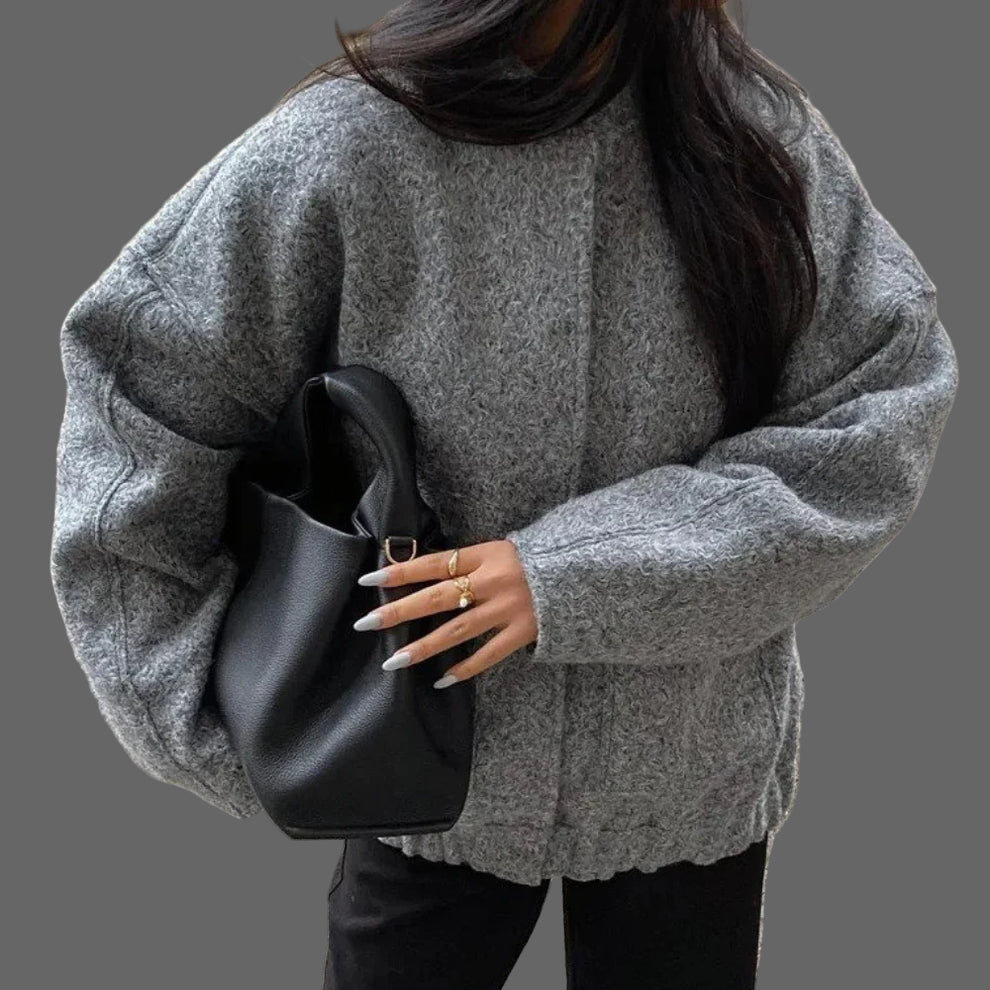 Mylah Bouclé Bomber Jacket Women – Oversized Textured Design with Discreet Closure