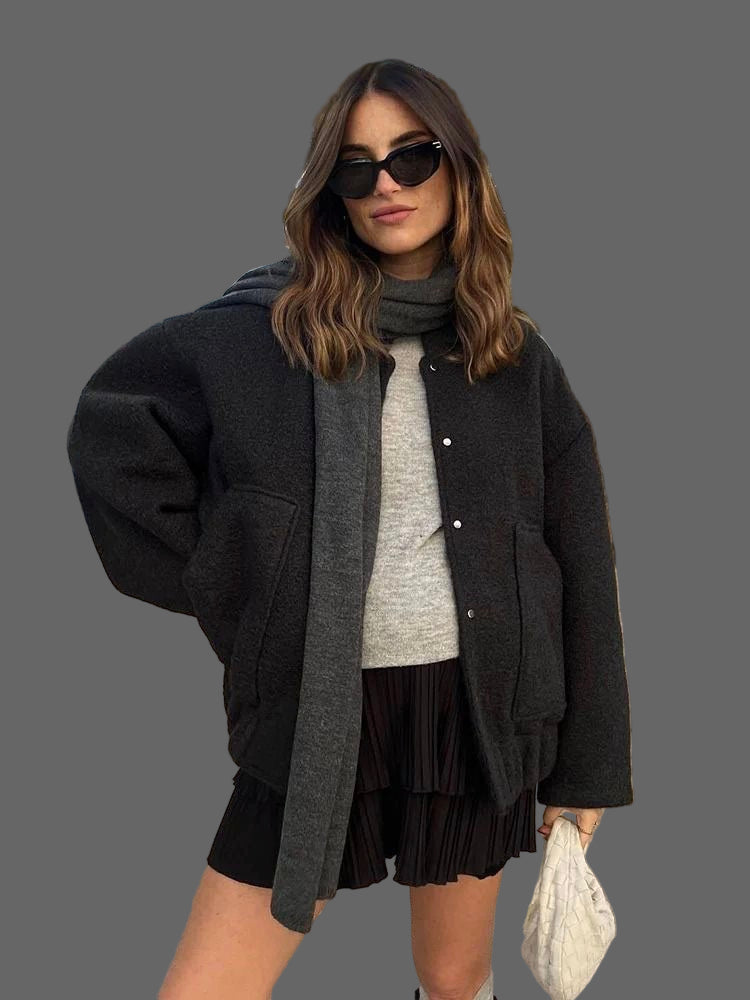 Via Oversized Women's Bomber in Bouclé – Elegant Textured Jacket & Modern Comfort