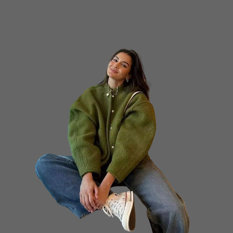 Chaqueta bomber oversize para mujer en bouclé – Chaqueta texturizada elegante y cómoda moderna