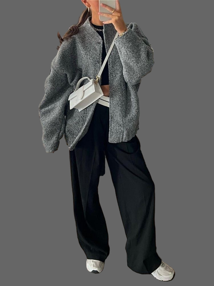 Via Oversized Women's Bomber in Bouclé – Elegant Textured Jacket & Modern Comfort