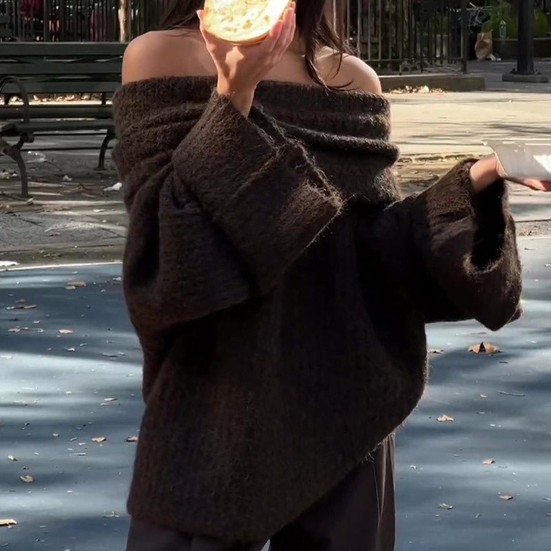 Sherry Pull Mujer Hombros Descubiertos Suave – Corte Amplio y Elegancia Femenina Acogedora