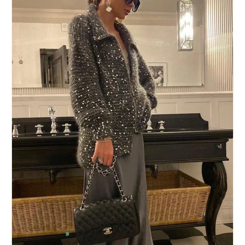Sol Cardigan Femme – Gilet Élégant à Paillettes Confortable & Sophistiqué