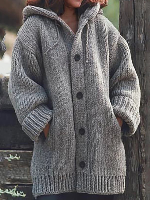 Lylia Gilet Long Femme – Maille Douce avec Capuche & Style Confort Élégant