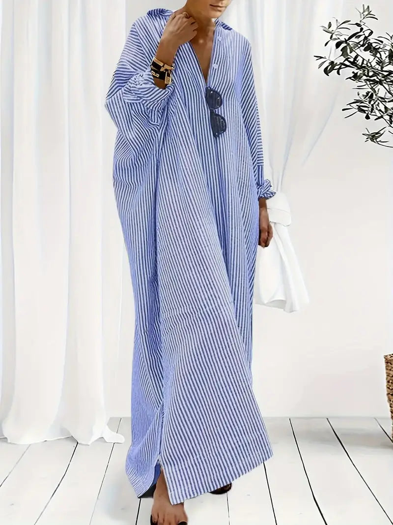 Genevieve Robe Maxi Femme – Robe d'Été Oversize à Rayures avec Look Chic Minimaliste