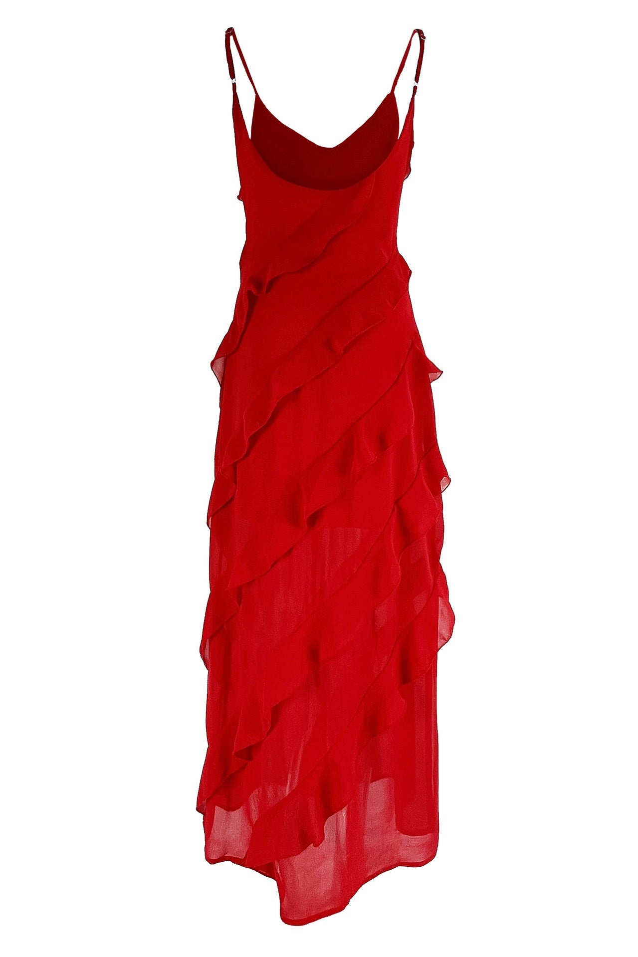 Vestido para mujeres máximo de Angelina: vestido rojo con volantes, sensuales y glamour