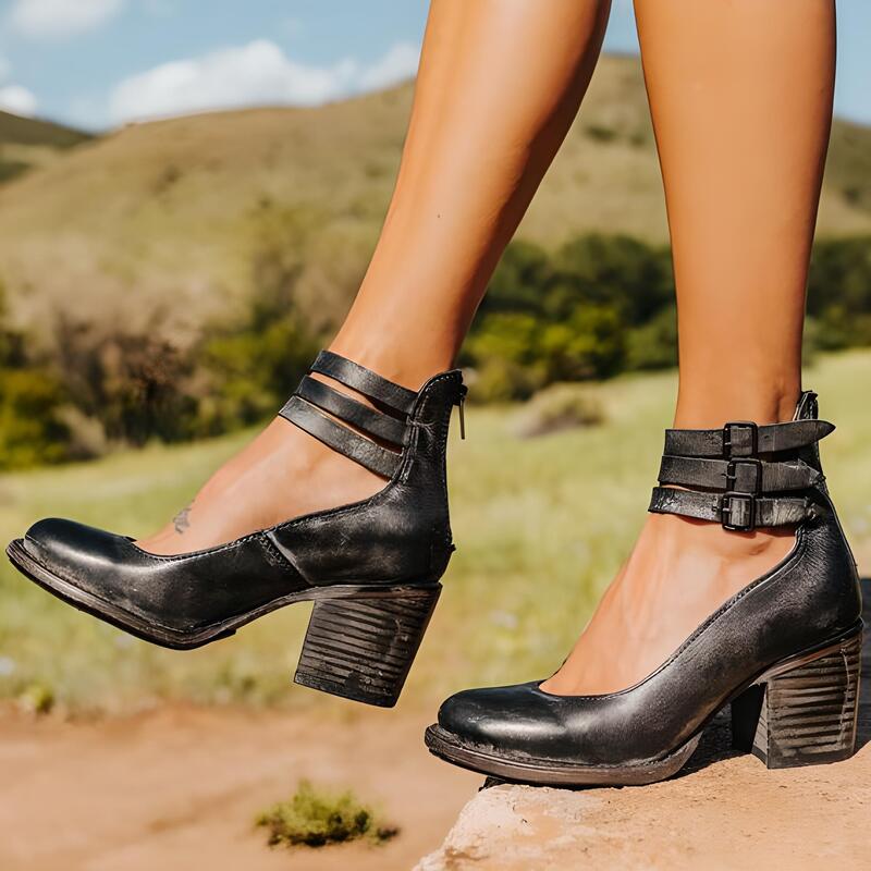 Tacones de mujer Sage: tacones de cuero vegano gruesos con un diseño cómodo y diseño de moda