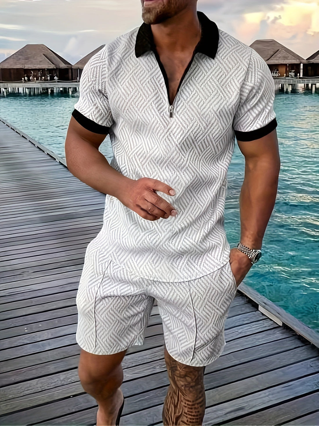 Lucas Ensemble Men Summer - geometrico corto set con tessuto alto e traspirante