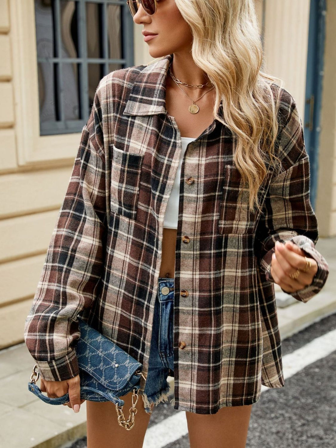 Ley Chemise Femme – Chemise à Carreaux Élégante à Manches Longues Style Décontracté Chic