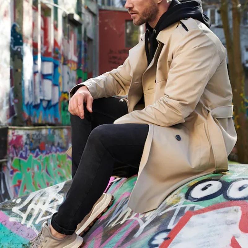 Gian Abrigo Trench para Hombre Clásico Doble Botonadura – Cuello Solapa con Cinturón Ajustable