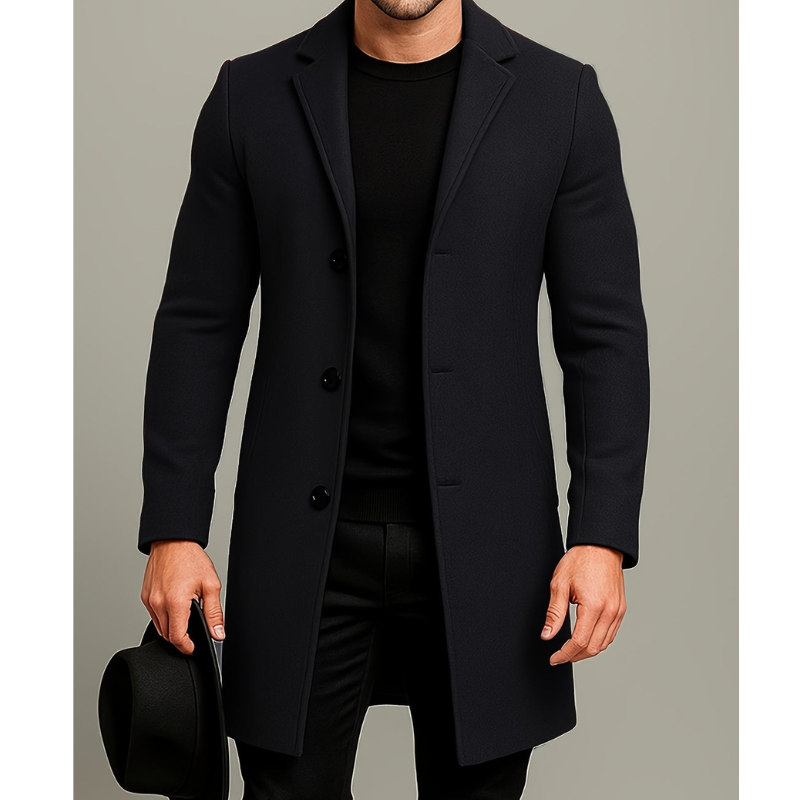 Ian Men's Winter Coat | Long Buttoned Coat | Windproof & Elegant Design