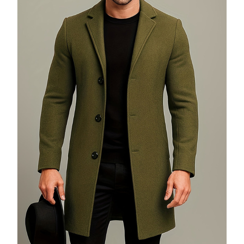 Ian Men's Winter Coat | Long Buttoned Coat | Windproof & Elegant Design