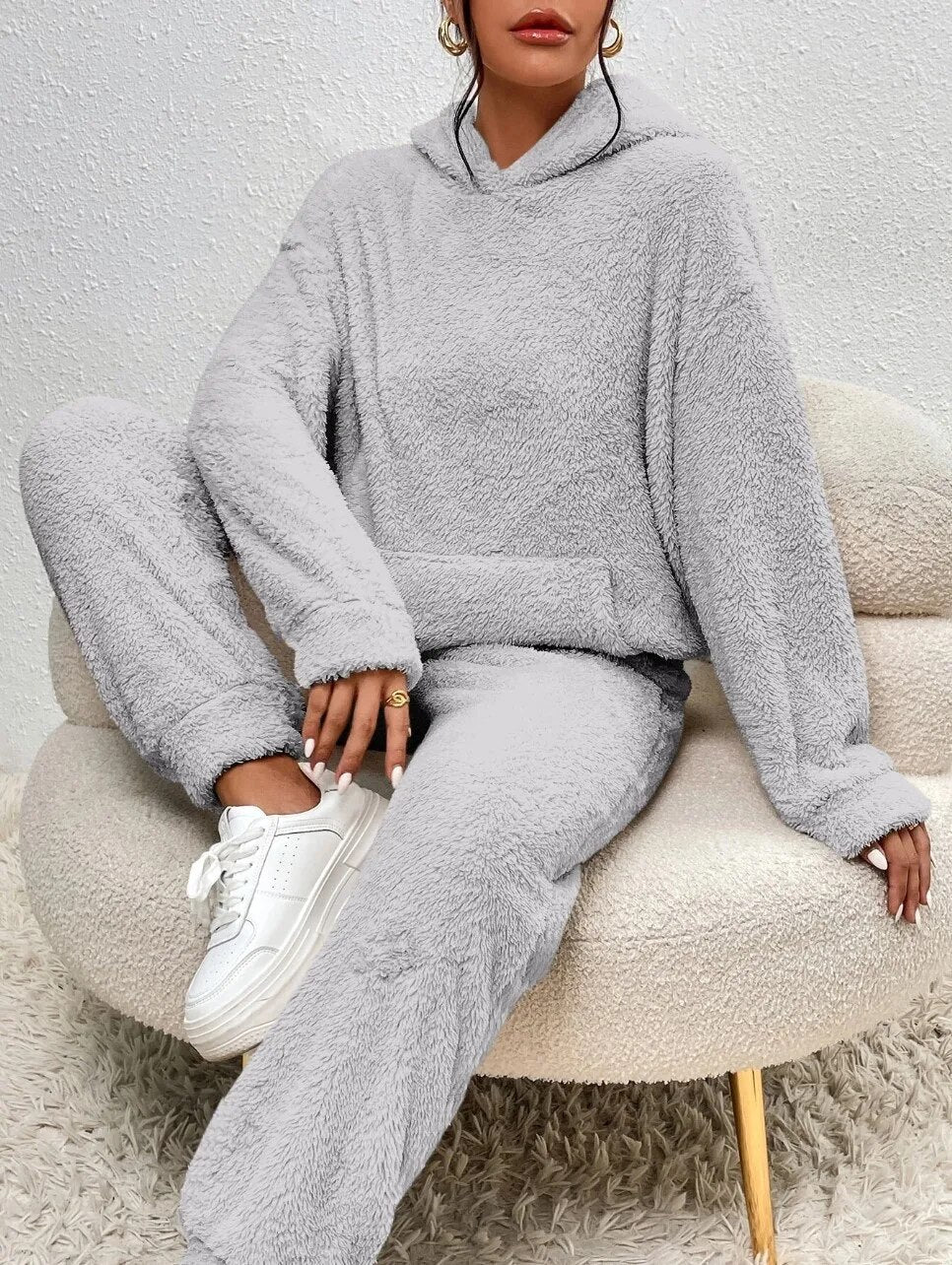 Louna Damen Loungewear Set – Weicher Teddy-Fleece, Oversize-Schnitt & Warmer Komfort