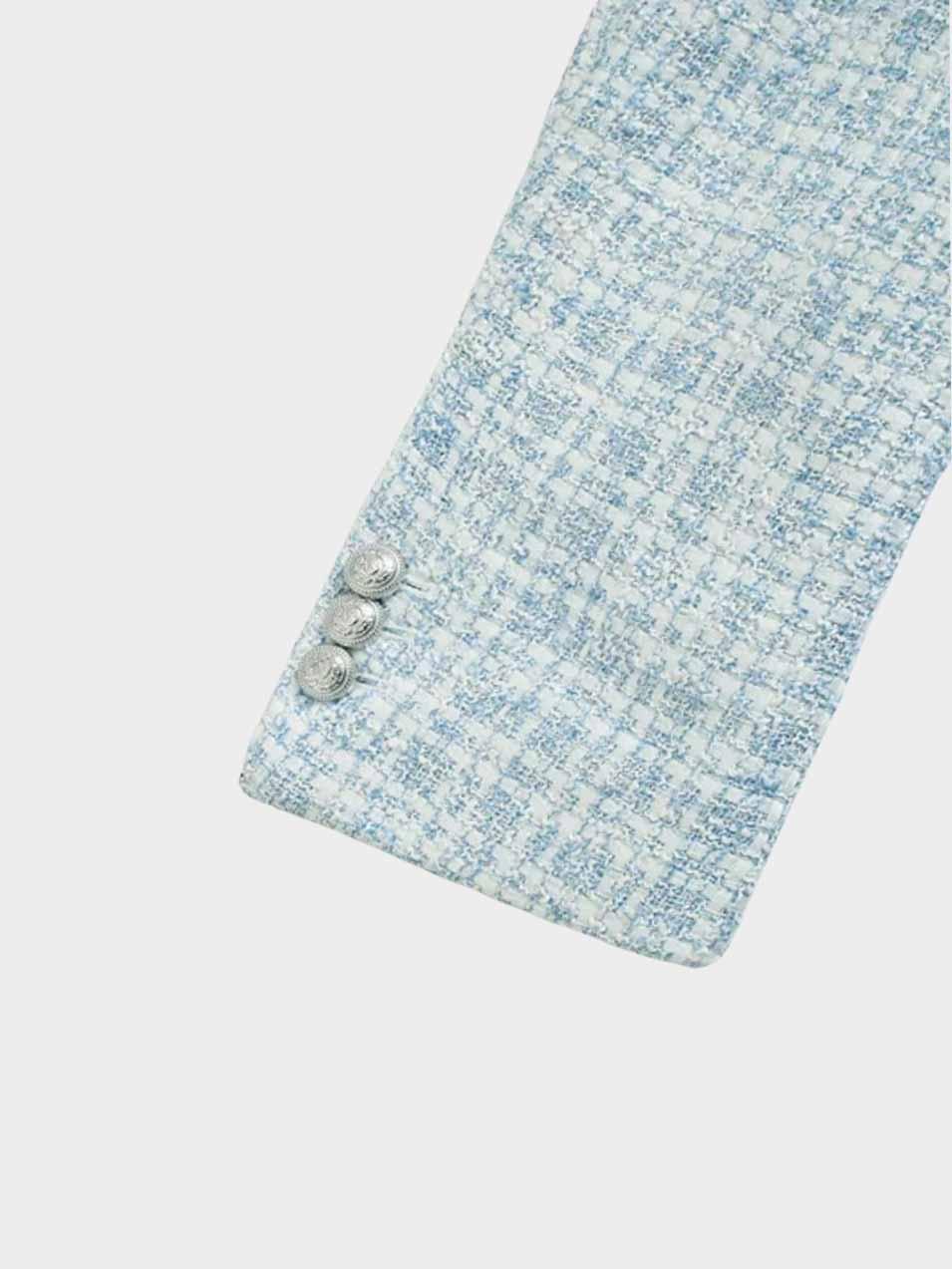 Charlotte Blazer Femme en Tweed – Elegant lyseblå jakke med dobbeltradet design