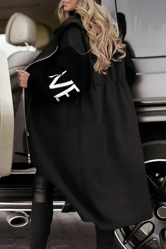 Ava Vestă Patchwork pentru Femei – Palton Ajustat Impermeabil cu Glugă și Mâneci Tricotate