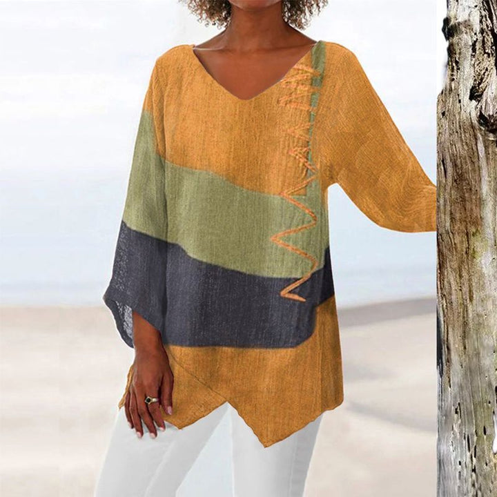 Solange Top Femme – Design Bicolore à Col V & Coupe Flatteuse pour Confort et Style