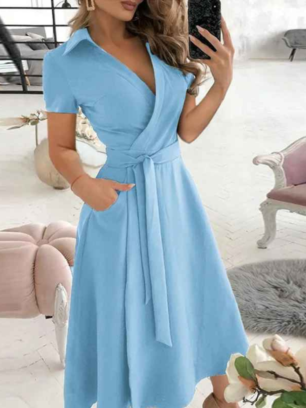 Lucia Robe Femme – Robe à Imprimé Géométrique avec Ceinture à la Taille et Coupe Aérienne pour Chaque Instant