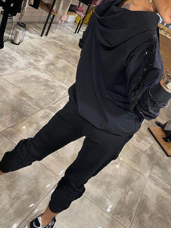 Jasmine Ensemble Loungewear Autunnale per Donna – Felpa con Cappuccio Morbida con Paillettes & Pantaloni Morbidi per Comfort Quotidiano