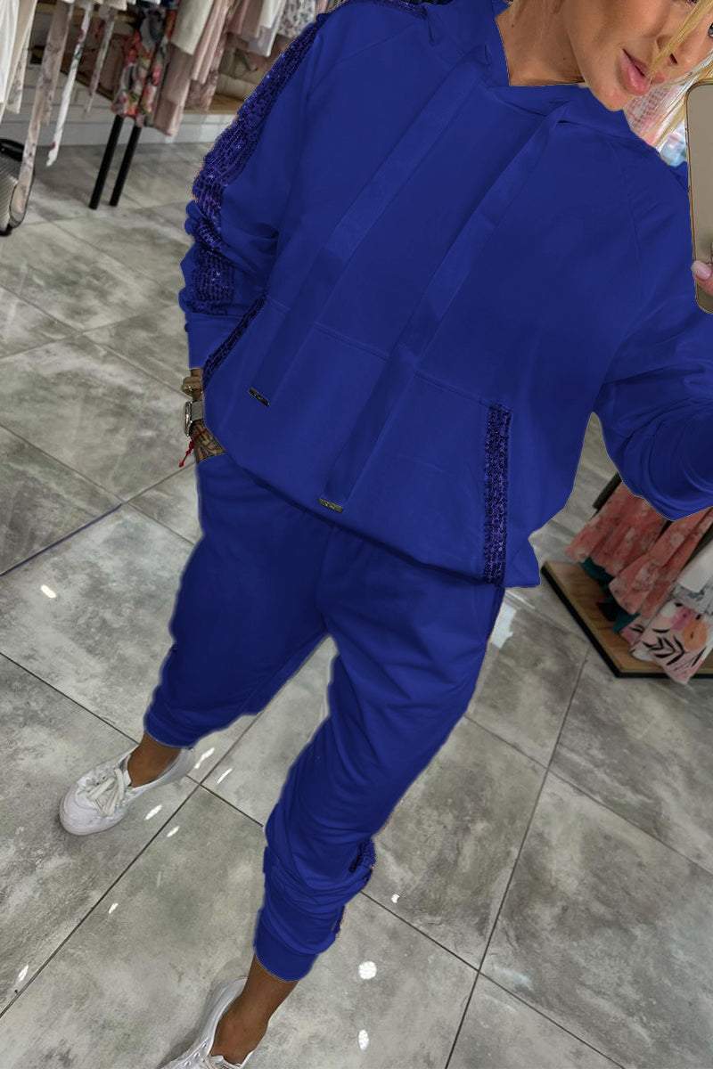 Jasmine Ensemble Loungewear Autunnale per Donna – Felpa con Cappuccio Morbida con Paillettes & Pantaloni Morbidi per Comfort Quotidiano