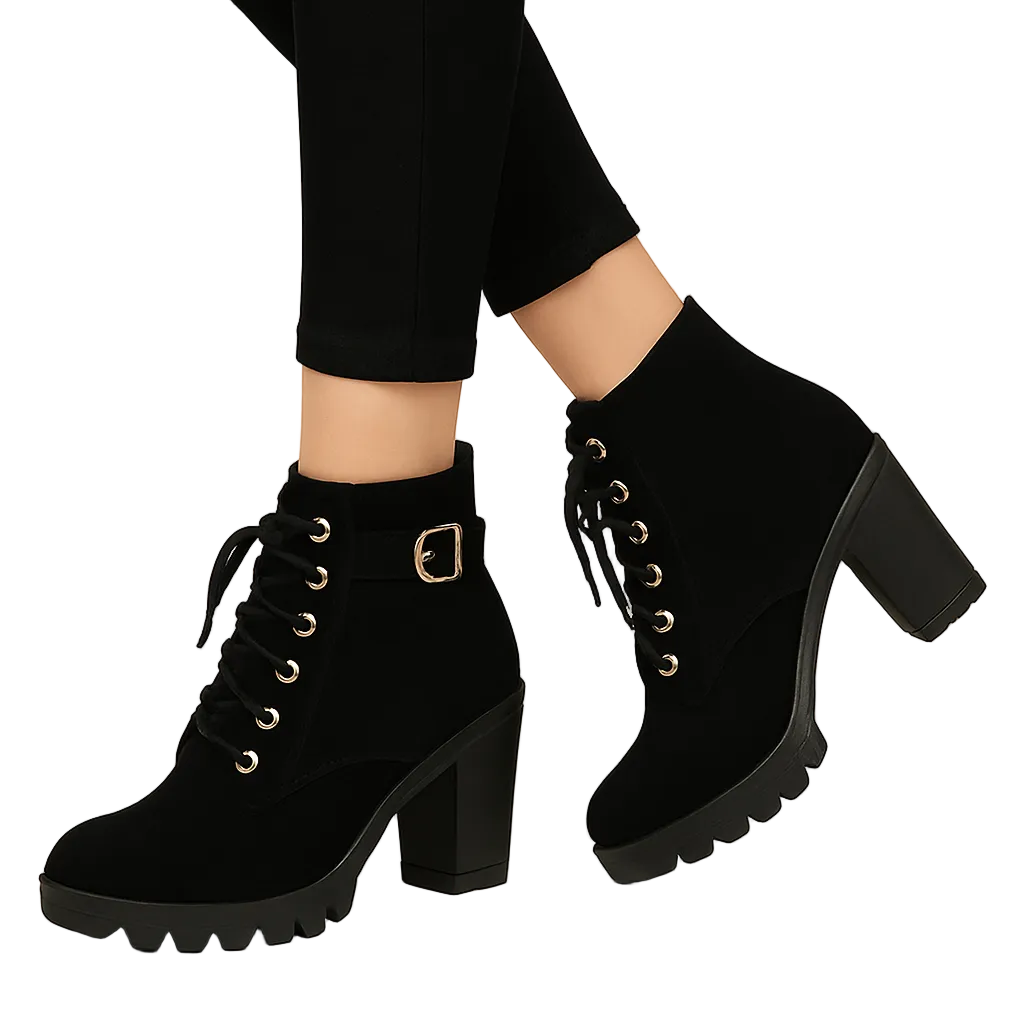 Lusha Bottines Femme – Bottes Martin Modernes avec Talon Épais et Détails Métalliques