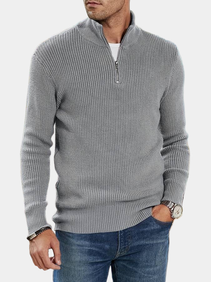 Orly Herre Ribstrikket Trøje – Tekstureret Halv-lynlås Trøje med Justerbar Krave og Moderne Komfort