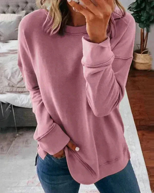 Sudadera Clang de Algodón para Mujer – Suéter Cómodo Corte Relajado con Cuello Redondo y Acabado Acanalado