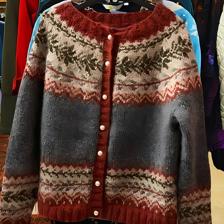 Aitana – Kardigan damski z etnicznej dzianiny – miękki i ciepły skandynawski sweter na co dzień