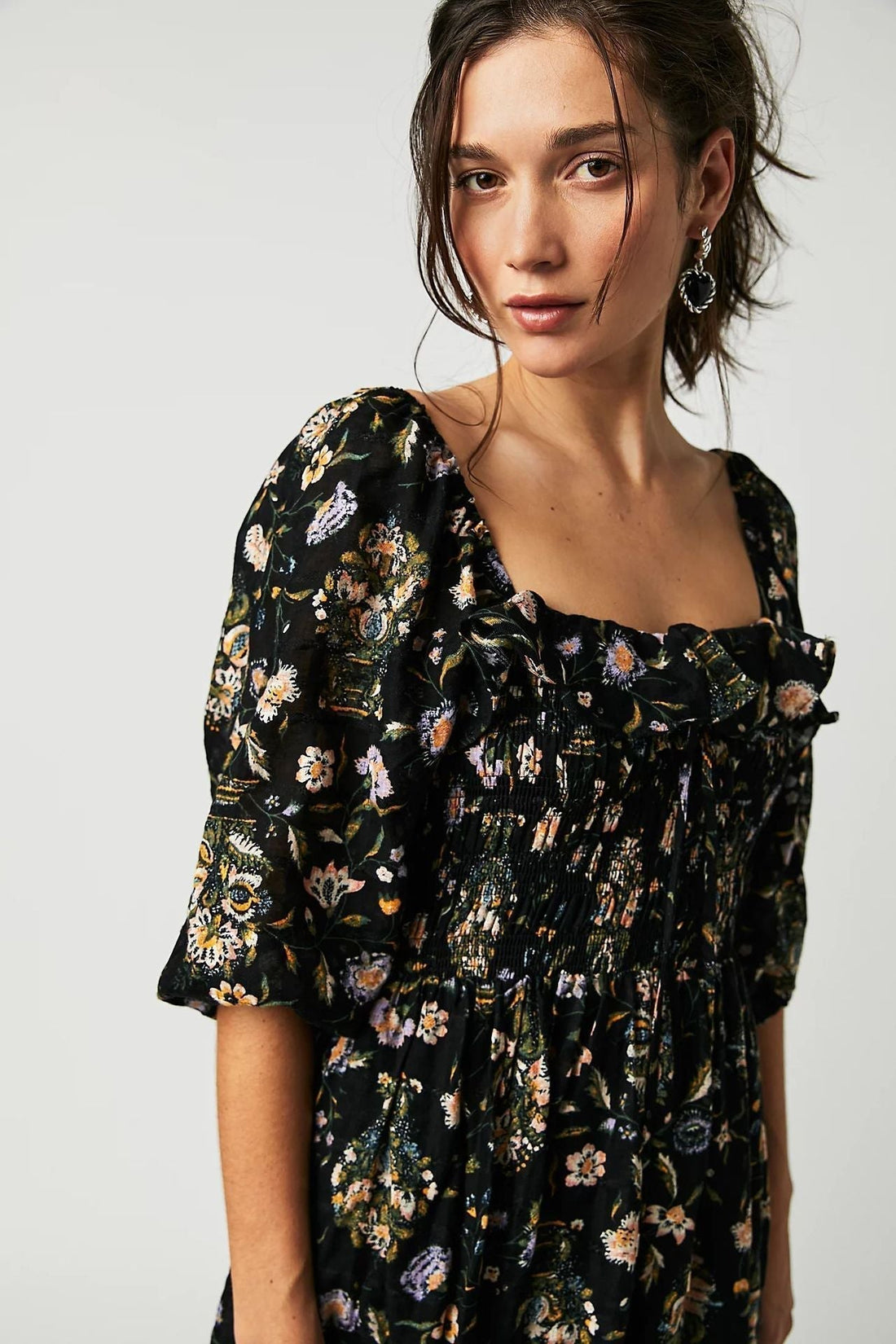 Vestido de mediodía de Quinn Women - Corte de algodón con estilo de flores bohemio y halagador