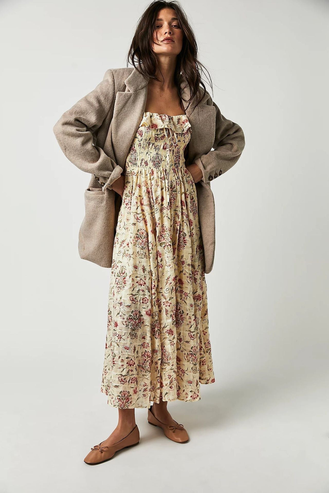 Vestido de mediodía de Quinn Women - Corte de algodón con estilo de flores bohemio y halagador