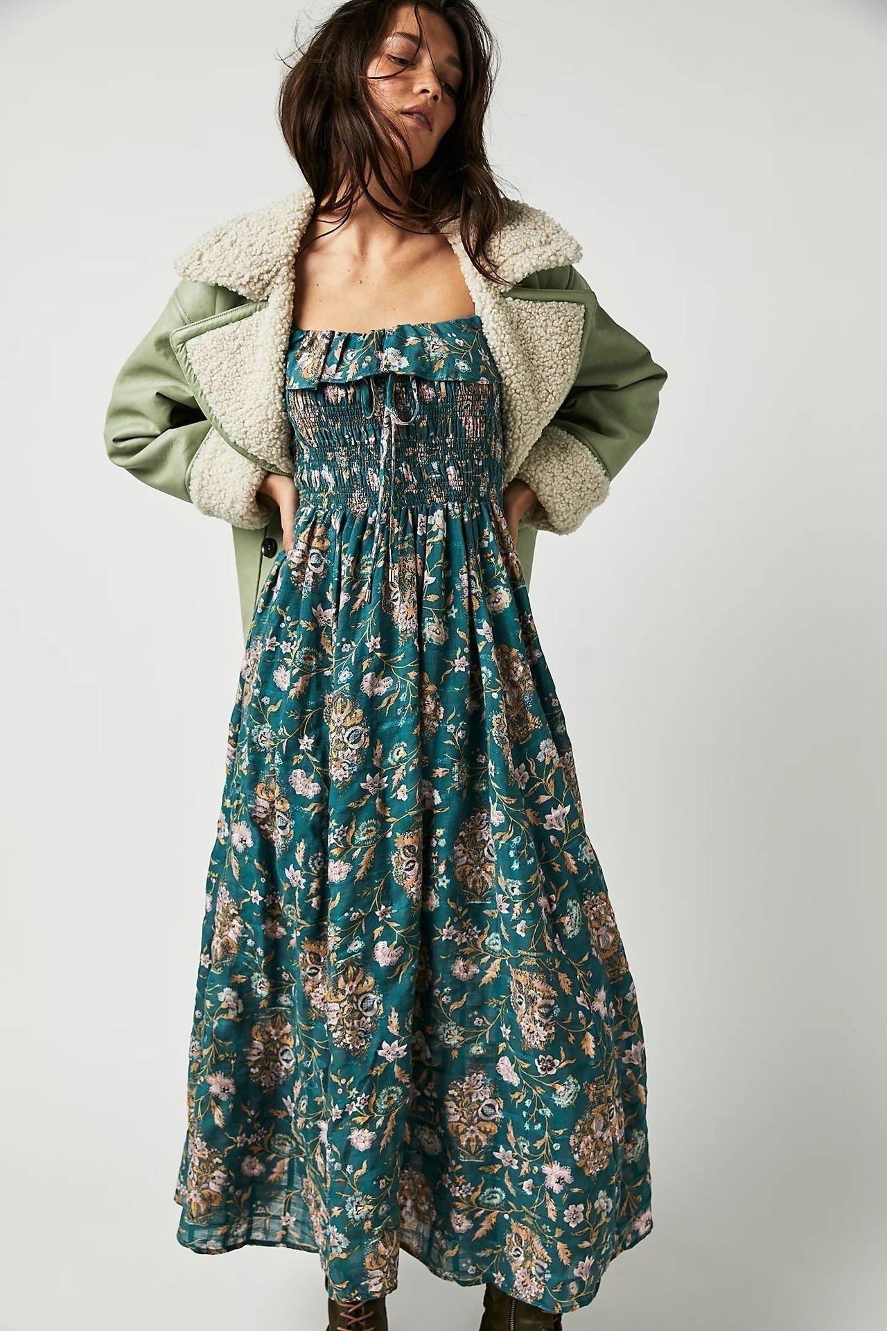 Vestido de mediodía de Quinn Women - Corte de algodón con estilo de flores bohemio y halagador