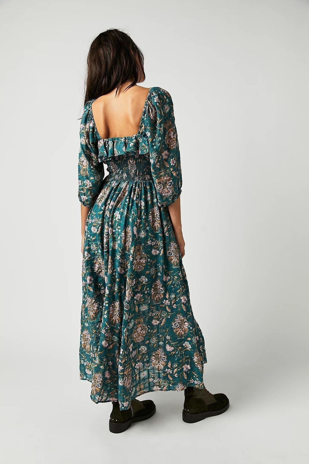 Vestido de mediodía de Quinn Women - Corte de algodón con estilo de flores bohemio y halagador