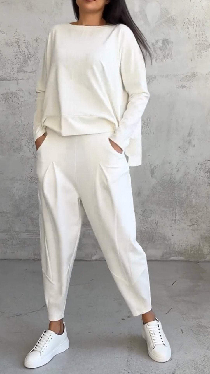 Emilie Ensemble Femme – Tenue à Col Rond en Spandex Confortable et Élégante au Style Moderne