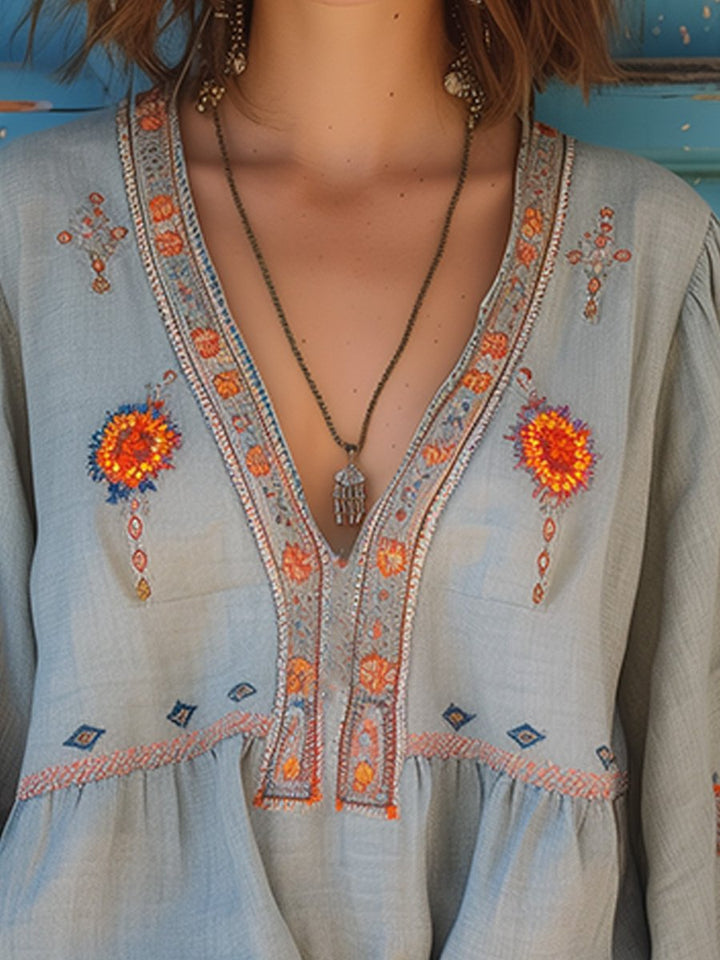 Sienna Blouse Femme Bohème – Broderie Authentique & Coupe Estivale Aérée