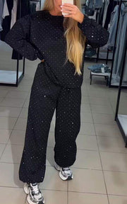 Conjunto de ropa cómoda Aria para mujer – Atuendo confortable con detalles de strass y corte relajado