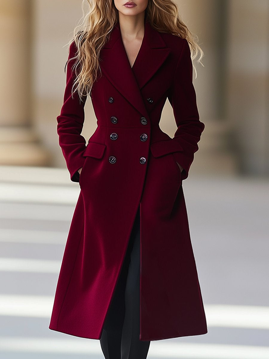 Vian Long Coat for Women – Elegant Wool Coat with Lapels & Double Breasted