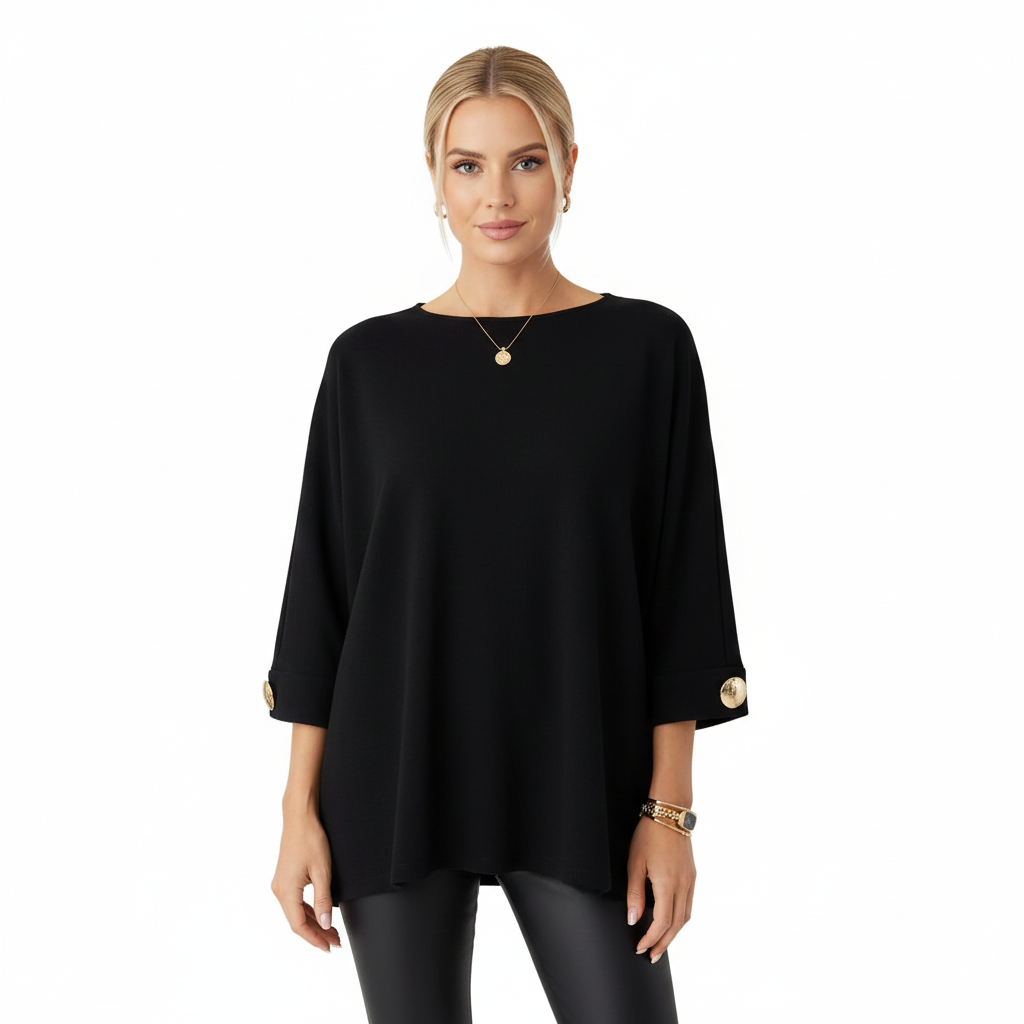 Claudy Pull Oversize Mujer – Tejido Suave con Botones Dorados y Corte Elegante