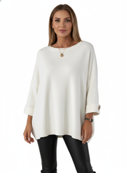 Claudy Pull Oversize Mujer – Tejido Suave con Botones Dorados y Corte Elegante