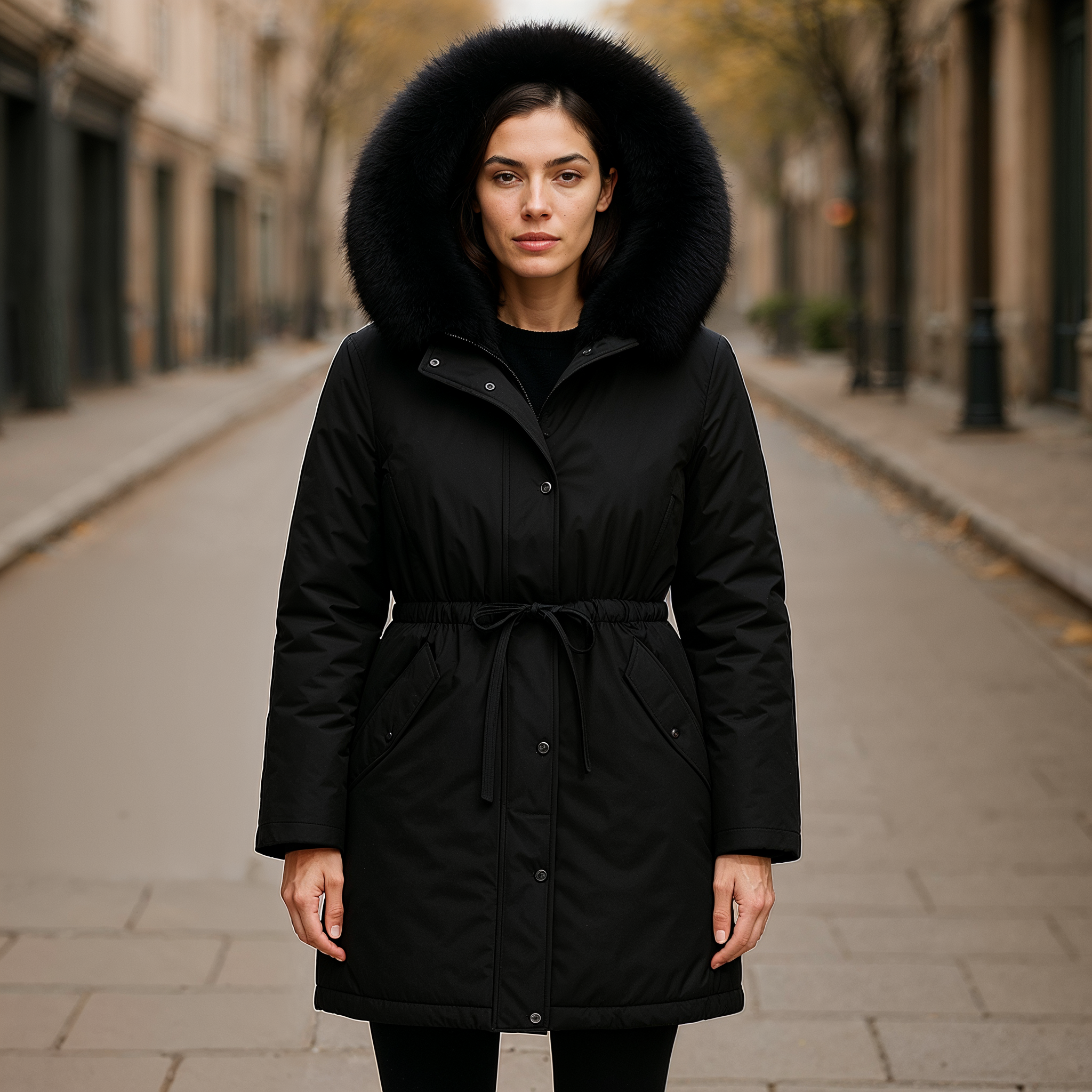 Lianna Parka Damska Zima – Wodoodporna, Oversize Kaptur i Regulowany Pas