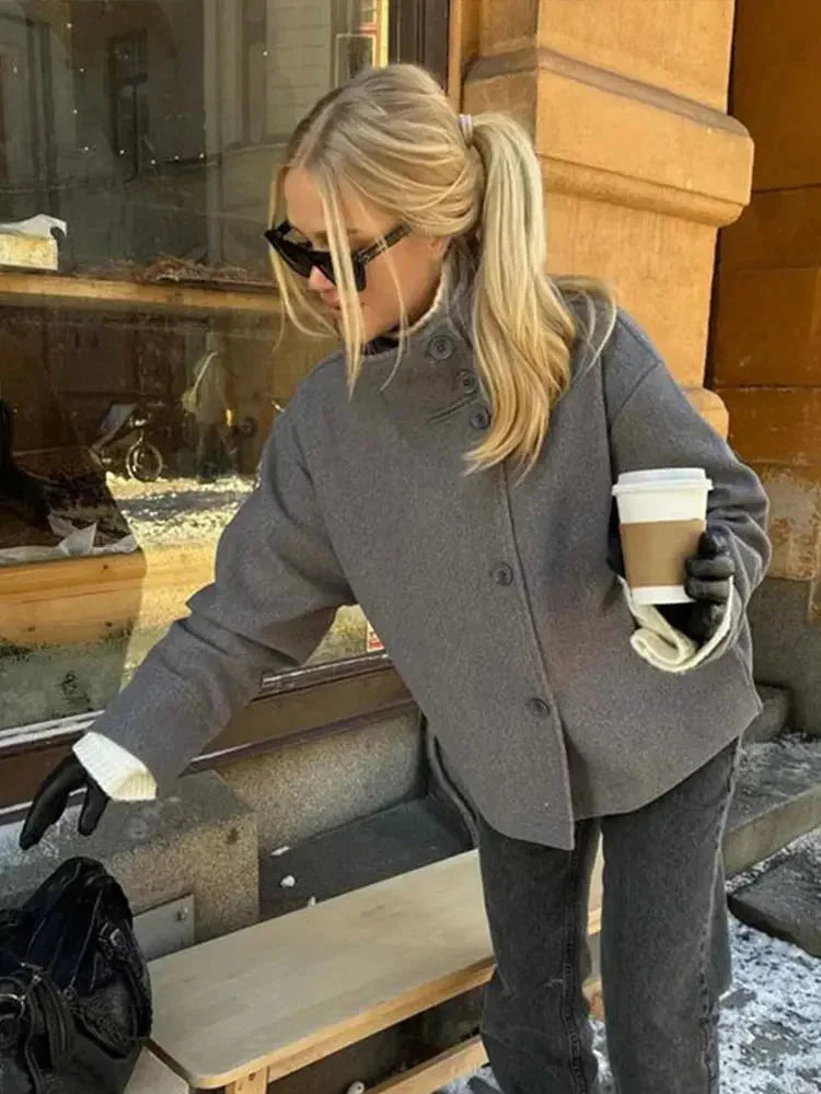 Julie Short Coat for Women – Elegant High Collar, Soft Fabric & Modern Style