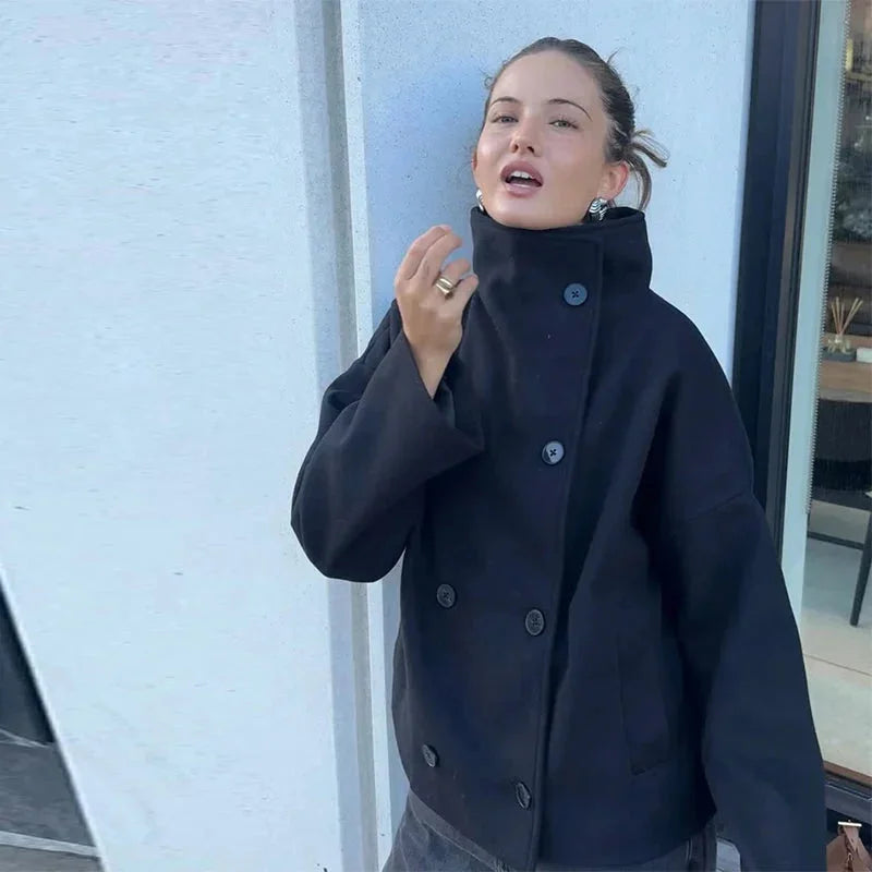 Julie Short Coat for Women – Elegant High Collar, Soft Fabric & Modern Style