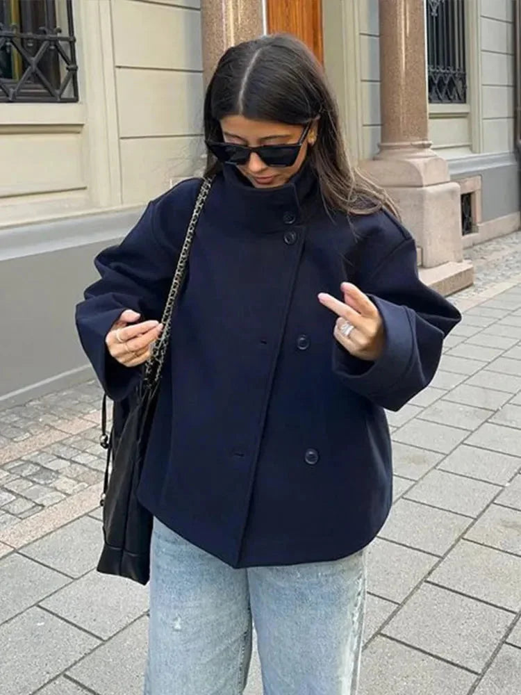 Julie Short Coat for Women – Elegant High Collar, Soft Fabric & Modern Style